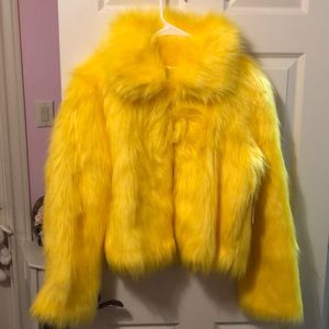 Coats | Nwt Yellow Faux Fur Jacket 